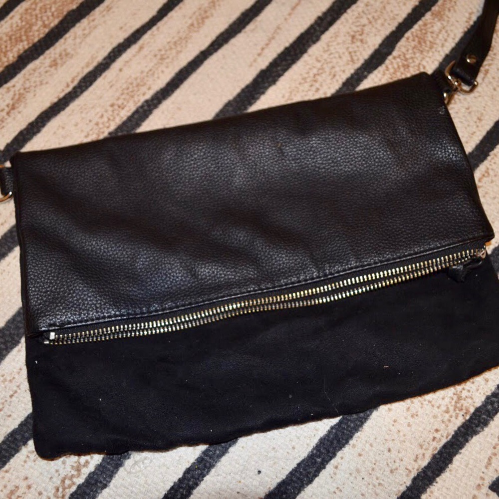 Foldover Faux Suede / Leather Crossbody Bag